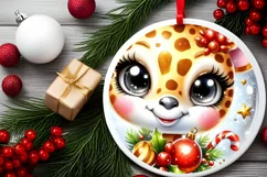 Shiny Giraffe Face Round Ornament Sublimation PNG Product Image 2