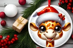 Shiny Giraffe Face Round Ornament Sublimation PNG Product Image 2