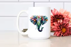 Colorful Elephant with Plant Leaves PNG Product Image 2