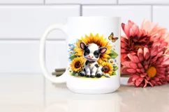 Funny Baby Cow Sunflower Sitting Clipart Product Image 2