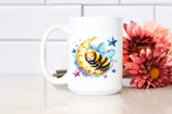 Vibrant Baby Bee Sleeping on the Moon Clipart Product Image 2