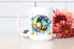Vibrant Baby Bee Sleeping on the Moon Clipart Product Image 2