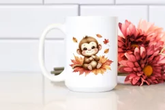 Cute Baby Monkey Autumn Leaves Clipart Product Image 2