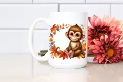Cute Baby Monkey Autumn Leaves Clipart Product Image 2