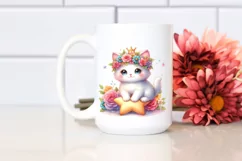 Pastel Watercolor Kitten with Flower Crown PNG Product Image 2