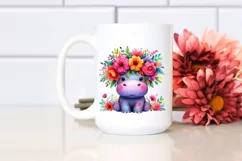 Vibrant Hippo with Flower Crown | Sublimation Clipart Product Image 2