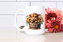 Cute Baby Highland Cow with Sunflower, PNG Product Image 2