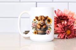 Cute Baby Highland Cow from Wood Bucket, PNG Product Image 2