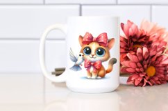 Funny Cat Dove Bow Watercolor Clipart Product Image 2