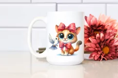Funny Cat Dove Bow Watercolor Clipart Product Image 2