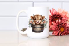 Cute Baby Highland Cow from Wood Bucket, PNG Product Image 2