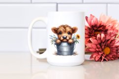 Cute Baby Highland Cow with Sunflower, PNG Product Image 2