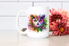 Colorful Owl with Plant Leaves PNG Product Image 2