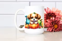 Vibrant Cute Baby Dog with Pumpkin Clipart Product Image 2