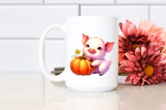 Vibrant Cute Baby Pig with Pumpkin Clipart Product Image 2