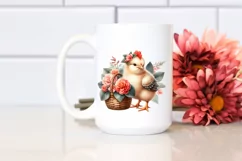 Cute Baby Chicken with Flowers Clipart Product Image 2