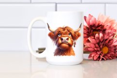 Highland Cow Portrait Watercolor Clipart Product Image 2