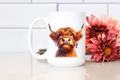 Highland Cow Portrait Watercolor Clipart Product Image 2