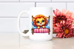 Colorful Smiling Baby Lion in Bed | Sublimation Clipart Product Image 2