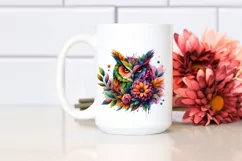 Vibrant Owl with Flowers and Splashes PNG Product Image 2