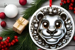 Christmas Lion Smiling Round Ornament Sublimation PNG Product Image 2