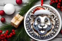 Christmas Lion Smiling Round Ornament Sublimation PNG Product Image 2