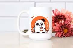 Cartoon Ghost with Sunglasses Holding Coffee, PNG Product Image 2