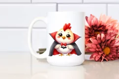 Funny Watercolor Cute Chicken as a Vampire | Clipart Product Image 2