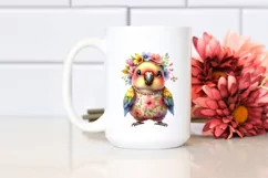 Colorful Baby Parrot Whimsical Flowers Clipart Product Image 2