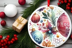 Detailed Winter Christmas Candy Round Ornament Sublimation Product Image 2