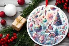Detailed Winter Christmas Candy Round Ornament Sublimation Product Image 2