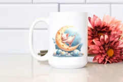 Baby Pig Gymnastics on Moon Watercolor Product Image 2