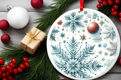 Watercolor Christmass Snow Flake Round Ornament Sublimation Product Image 2