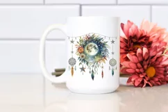 Vibrant Watercolor Boho Moon with Foliage Stars | Clipart Product Image 2
