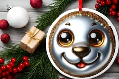 Christmas Lion Smiling Round Ornament Sublimation PNG Product Image 2
