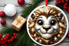 Christmas Lion Smiling Round Ornament Sublimation PNG Product Image 2