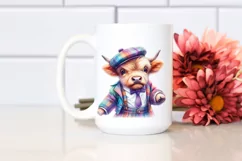 Colorful Baby Highland Cow with Jive Dancer Outfit PNG Product Image 2
