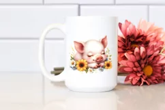 Colorful Baby Pig Sleeping on Yellow Flowers | Sublimation | Product Image 2
