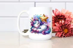 Colorful Baby Unicorn Napping on Star PNG Product Image 2