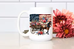Vintage Horse Wagon Flowers USA Flag Product Image 2