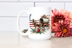 Vintage Horse Wagon Flowers USA Flag Product Image 2