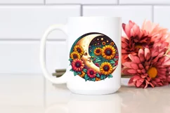 Colorful Retro Half Moon with Sunflowers Clipart PNG Product Image 2