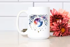 Vibrant Abstract Moon with Foliage Stars | Clipart Product Image 2