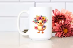 Colorful Baby Duck Whimsical Flowers Clipart Product Image 2