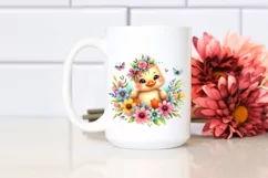 Colorful Baby Duck Whimsical Flowers Clipart Product Image 2