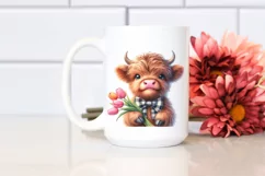 Cute Highland Cow with Tulip | Sublimation Clipart Product Image 2