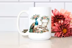 Watercolor Beach Chair Peacock Wreath | Sublimation Clipart Product Image 2