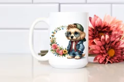 Baby Golden Retriever with Floral Frame Clipart Product Image 2