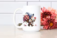 Watercolor Small Gnome Carrying Rose Bouquet Product Image 2