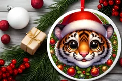 Shiny Tiger Face Round Ornament Sublimation PNG Product Image 2